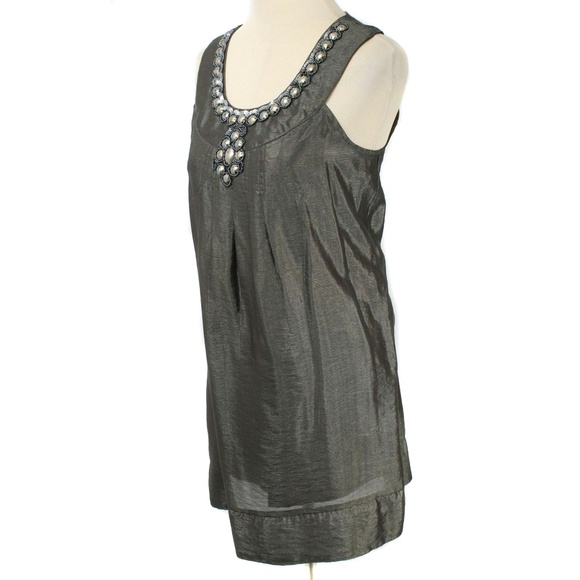 🍍BANANA USA Brown Metallic Embellish Shift Dress - Picture 2 of 5